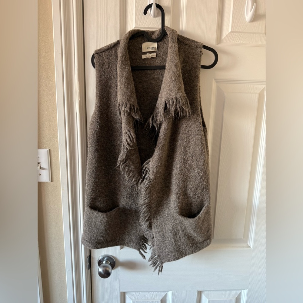 Wilfred Free Aritzia Fei Fei Fringe Alpaca Wool Vest Size XS Brown/Gray